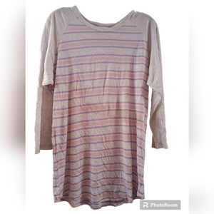 LuLaRoe Randy Baseball Style TShirt Gray Pink Purple Striped New
